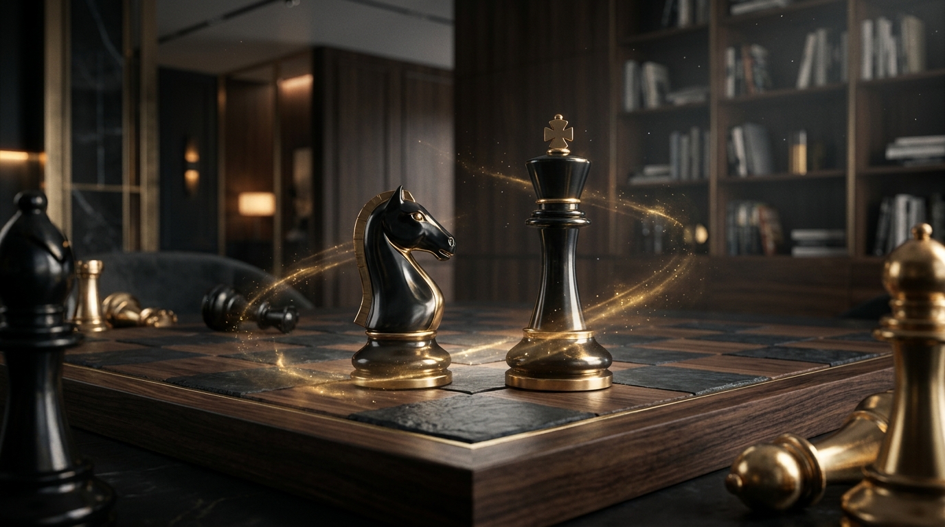 Team Nova Chess Obsidian and Gold Staunton Knight and King